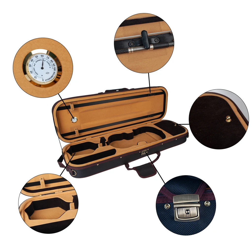 

Pressure Resistant 1/4 Size Violin Case Basic Professional Triangular Shape Backpack Built-in Hygrometer