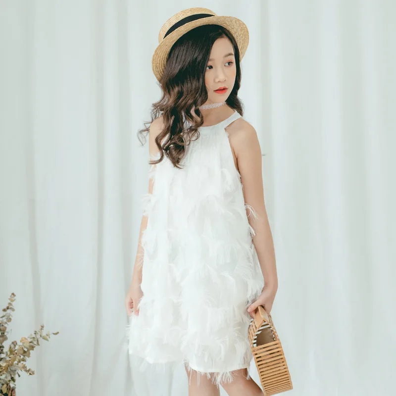 

2019 Summer New Style Korean-style Childrenswear Feather Xianxian Sleeveless Girls Dress INS Hot Selling