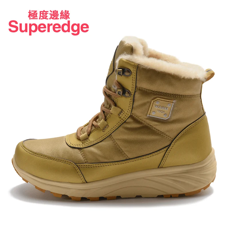 Superedge/зимние высокие утепленные шерстяные теплые кашемировые туфли; хлопковые сапоги для женщин и мужчин; водонепроницаемые зимние сапоги - Цвет: Golden