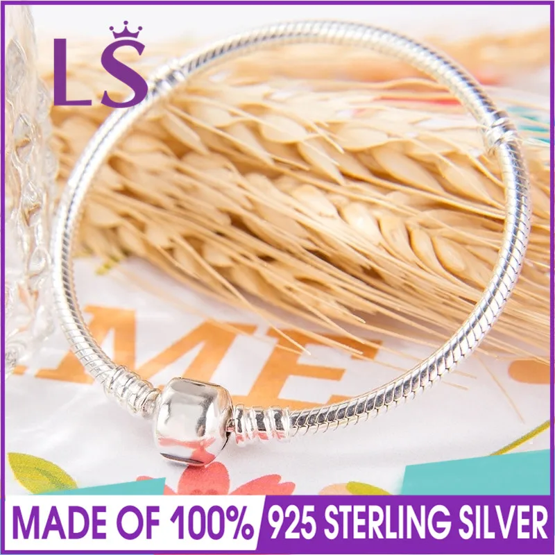 LS роскошный, высокое качество, 925 пробы, серебряный, знаковый, серебряный, очаровательный браслет и прозрачный CZ для женщин, подходит для оригинальных бусин