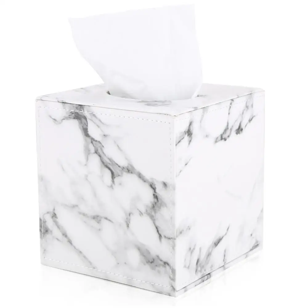 

Marble Cube Square Tissue Box PU Leather Roll Tissue Holder Toilet Paper Box Napkin Case Cover Canister Dispenser holder
