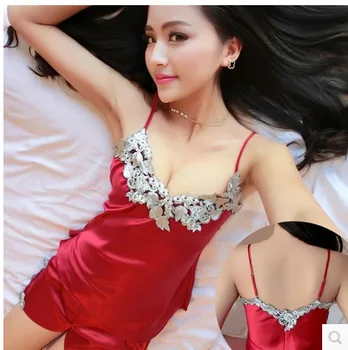 

Celebrity Style Sexy Real Silk Camisole Lace Pajamas Tracksuit Sexy Suit