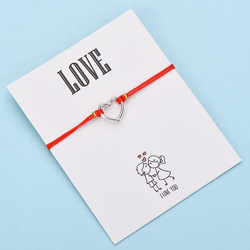 IYOE Wish Card браслеты с сердечком для любви подарок для пары полое сердце многоцветная веревка для женщин и мужчин браслет подарок на день рождения - Окраска металла: 9