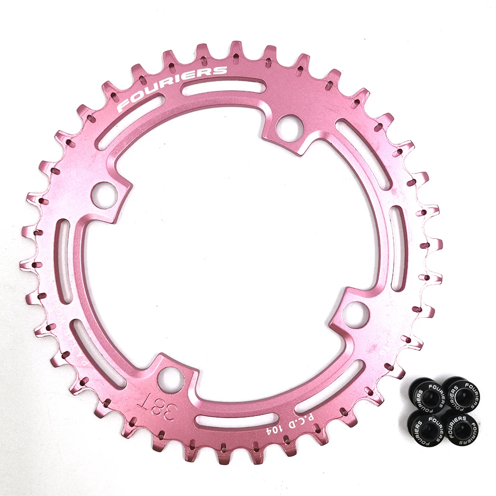 Fouriers велосипед MTB цепь 104BCD горный велосипед AM FR DH шатун дизайн дренаж отверстие цепочка, зуб велосипед диск цепь 34T 36T - Цвет: 38T Pink