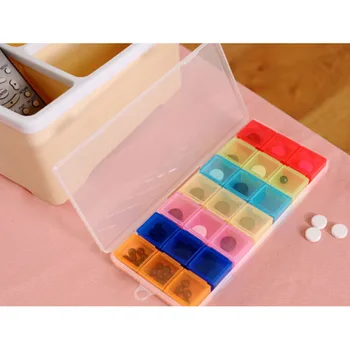 

1pc 21 Compartment Transparent Color Empty Plastic Box Pill Tablet Medicine Organizer Weekly 7 Days 3-row Tray Storage Case