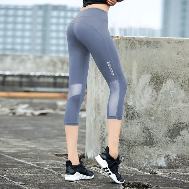 Women Fitness pants Tight Leggings Seamless High Waist Push Up mesh Legging Breathable Sport Cropped shorts Sexy Gym Yoga Pants 2