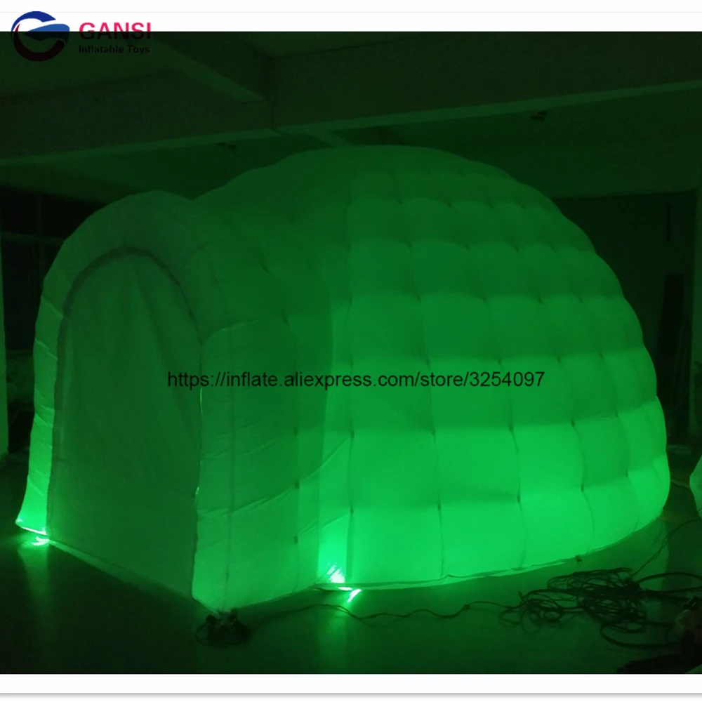 Free shipping door to door white inflatable igloo tent with LED lighting ,customized led inflatable dome tent for party