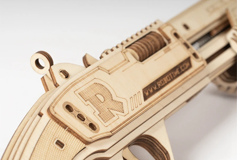 Robotime Gun Building Blocks DIY Revolver,Scatte with Rubber Band Bullet  Wooden Popular Toy Gift for Children Adult