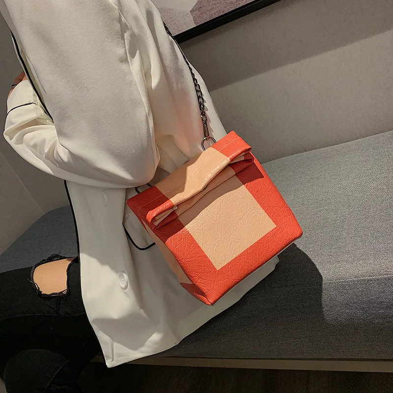 

Ins Super Fire Vintage Kraft Paper Bag 2019 New Tide Korean Joker Chain Slam Shoulder Bag