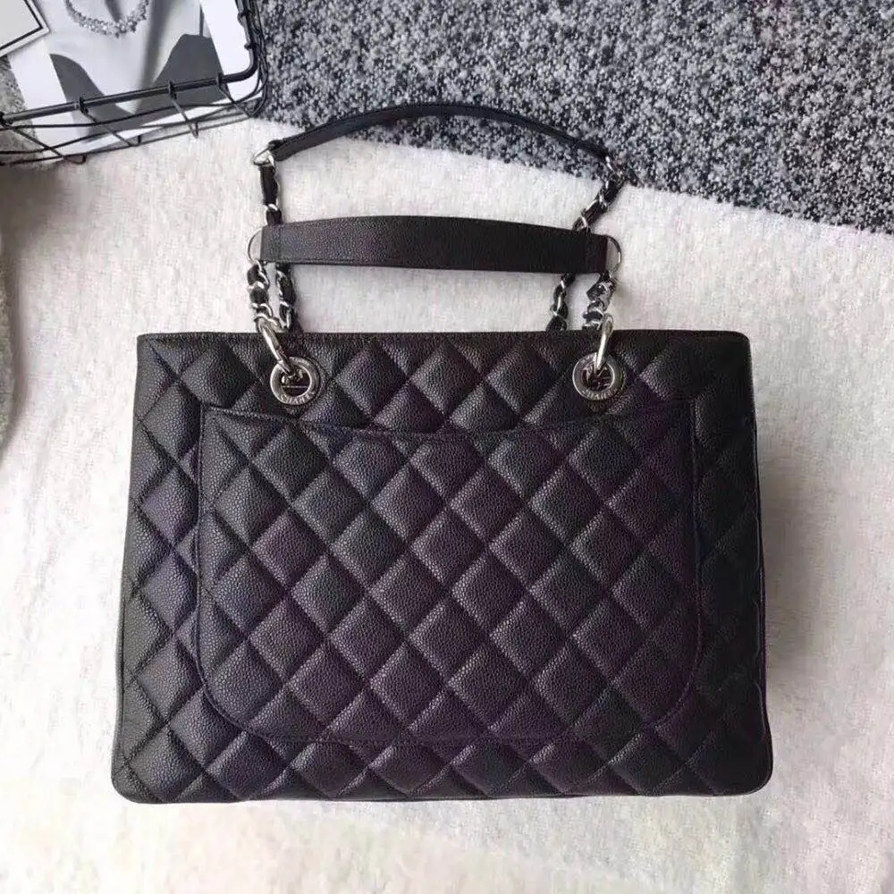 

Women's Caviar leather handbag luxury brand square striped bag metal chain shoulder bag free shippin