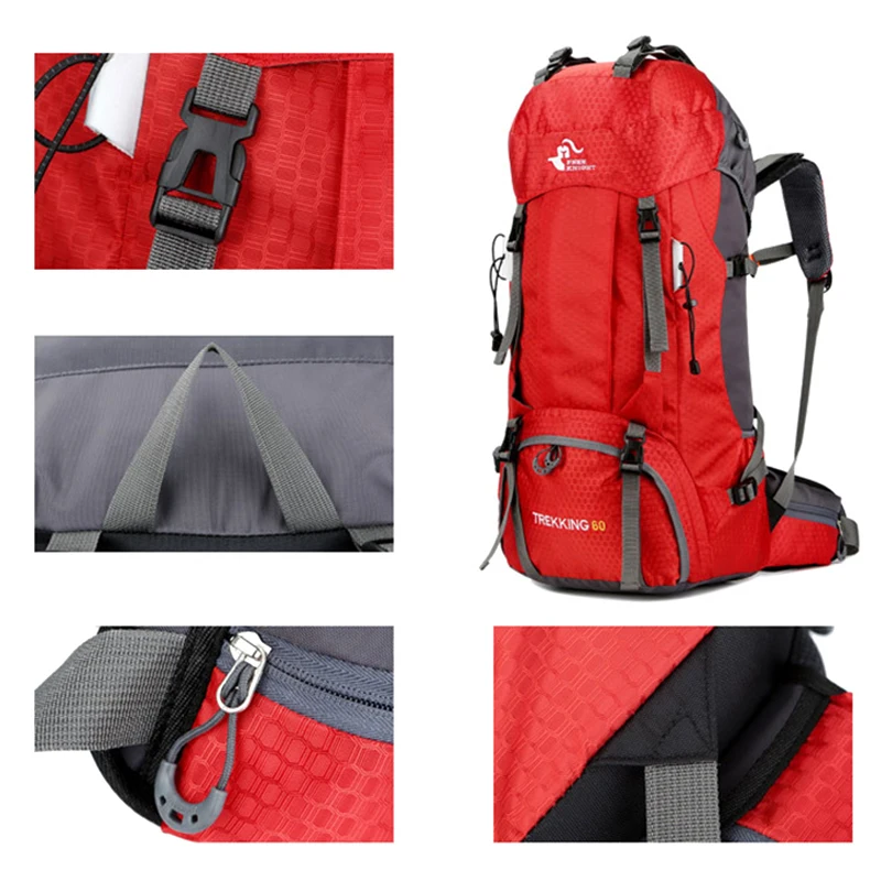 FREEKNIGHT 60L Camping Hiking Backpacks 5Colors Outdoor Bag Backpack Nylon Sport Bag for Climbing Travelling with Rain Cover
