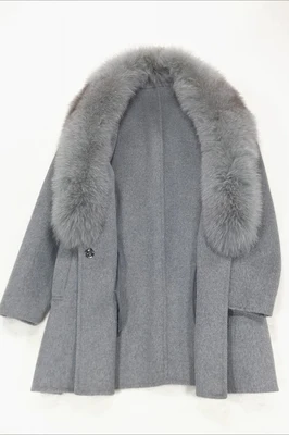 Модные дизайнерские женские длинные свободные шерстяные пальто с воротником из натурального Лисьего меха, шикарная Женская шерстяная куртка на осень и зиму