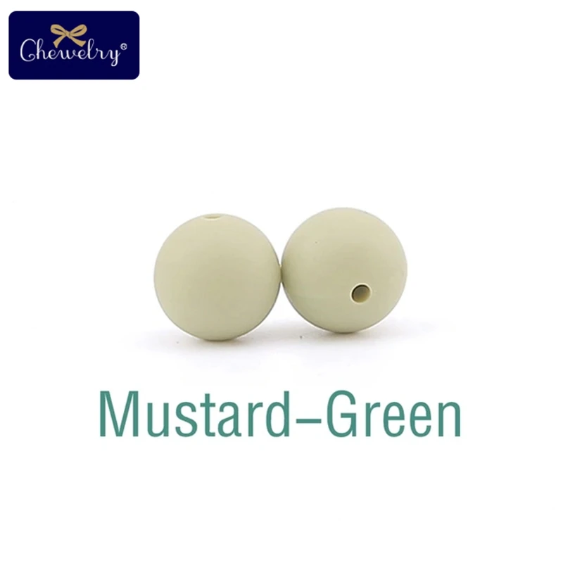 Mustard Green 100 шт 15 мм Детские Силиконовые Бусины пищевого качества Прорезыватель DIY аксессуары для кормления ювелирные изделия ожерелье браслет цепочка для соски для детей Prod - Цвет: Mustard Green