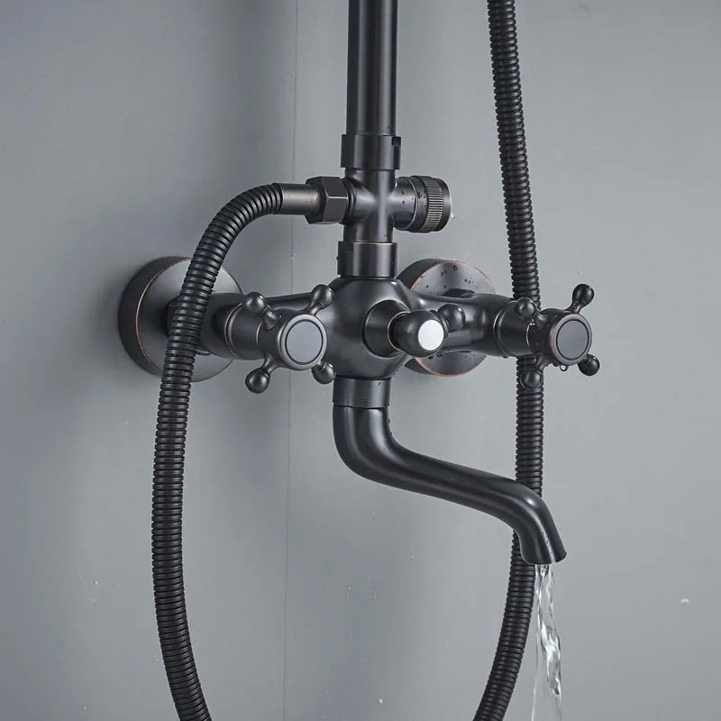 Бронзовый черный смеситель для душа " латунный дождевой Душ Набор с 30 см удлинительная трубка Swive Ванна Носик