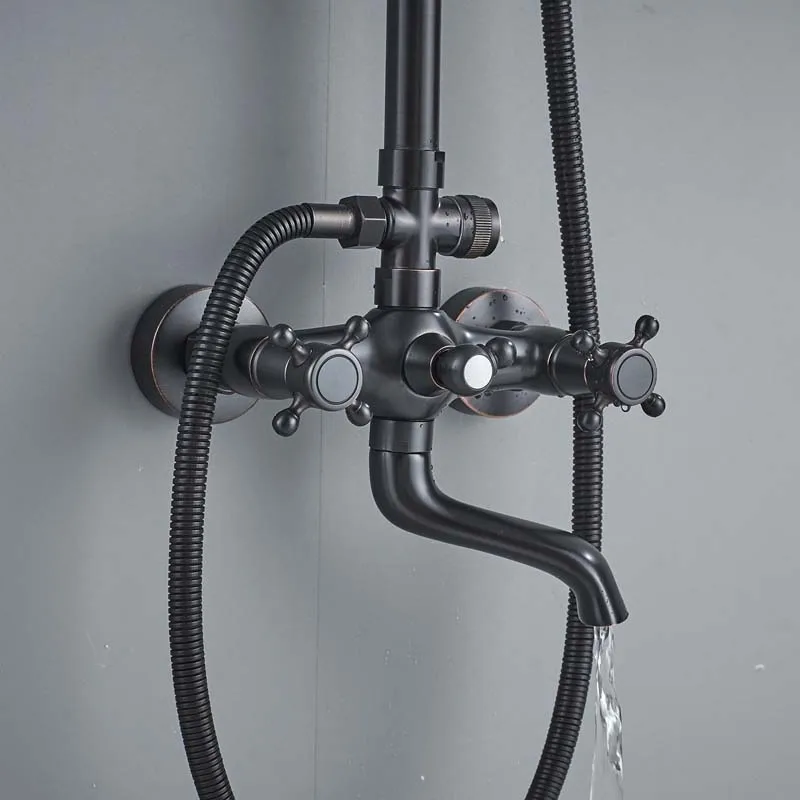 Bronze Black Shower Mixer Faucet 8" Brass Rainfall Bath Shower Set with 30cm Extend Tube Swive Tub Spout