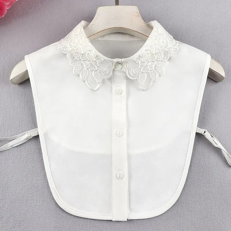 

Chiffon Fake False Collar for Womens White Solid Chiffon Detachable Collar Female Flower Neckwear Tie Lapel Ladies Decoration