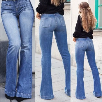 

2019 Ladies Denim High Waist Flare Jeans Boyfriend Jeans For Women Skinny Womans Pants Female Wide Leg Mom Jeans Large Sizes