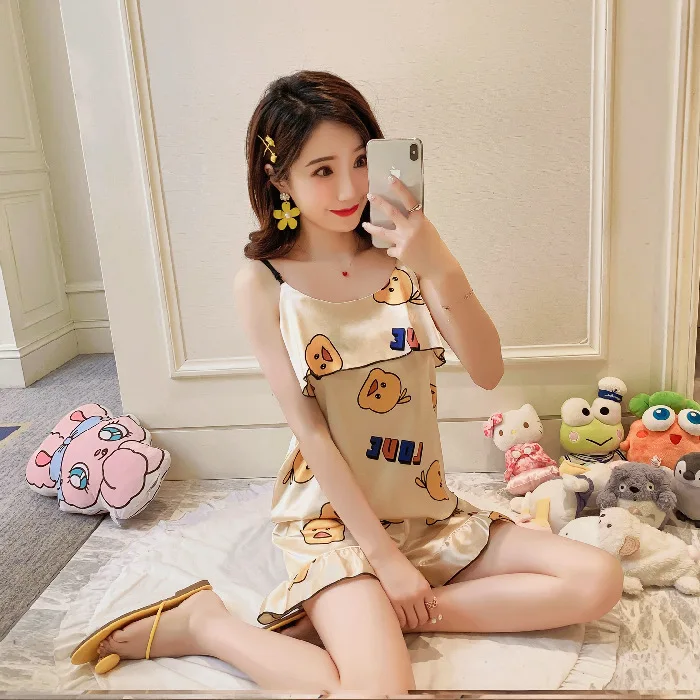 

[Temperature Attitude Warm] Summer New Style Korean-style Camisole Model Silk Plant Set M -Xxl