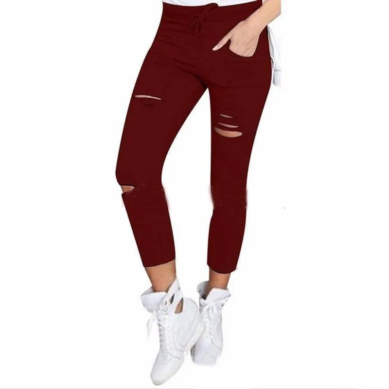 Cut Out Slit Stretch Pants Sexy Women Goth Punk Slashed Ripped Leggings Women Pencil Leggings faux leather leggings