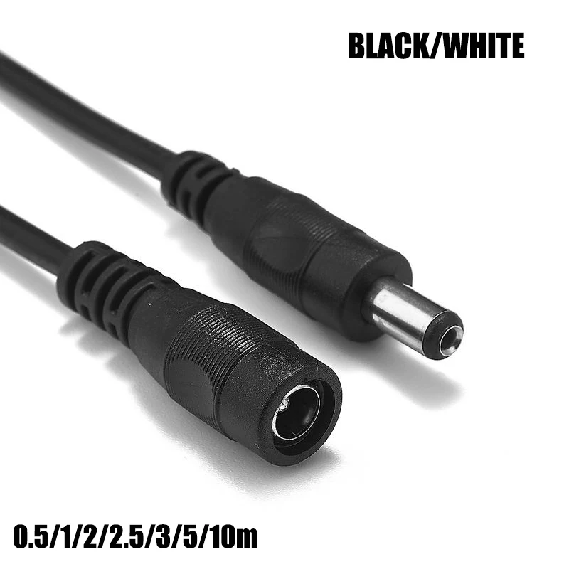 Cable de alimentación de CC de 5,5mm x 2,1mm, Cable de extensión de 0,5 M/1M/2M/3M/5M/10M, 22AWG, macho y hembra, para luces LED de cámara CCTV