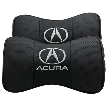 

For Acura 2Pcs 3 color Custom Genuine Leather Car Seat Rest Cushion Headrest Car Neck Pillows Black
