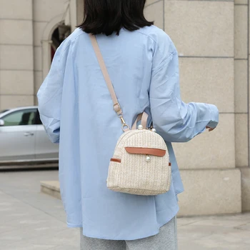 

Women Straw Woven Backpack Teenage Girls Fashion Beach Travel School Shoulder Bag Shoulder School Bags Cute Knapsack