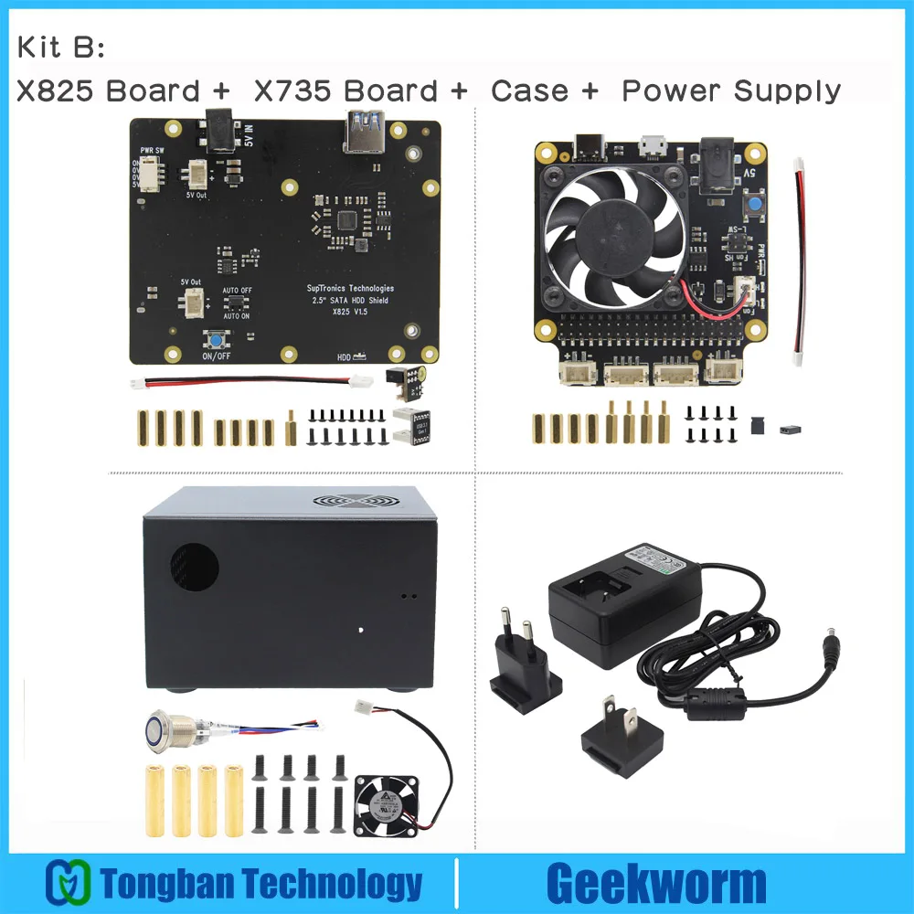 Raspberry Pi 4X825 2,5 дюймов SATA HDD/SSD плата для хранения+ X735 плата+ металлический чехол+ блок питания для Raspberry Pi 4 Модель B - Цвет: Kit-B