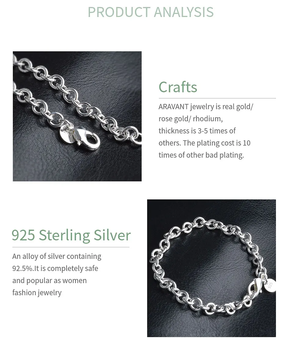 Aravant 925 Sterling Silber 6mm Glieder kette Armband für Damen Modeschmuck – Detail 3