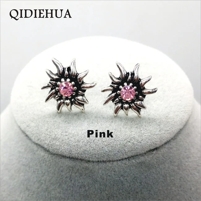 E0069 pink QIDIEHUA милый Романтический Многоцветный Кристальный цветок висячие серьги для женщин винтажные тибетские серебряные серьги «Эдельвейс» подарки - Окраска металла: E0069 pink
