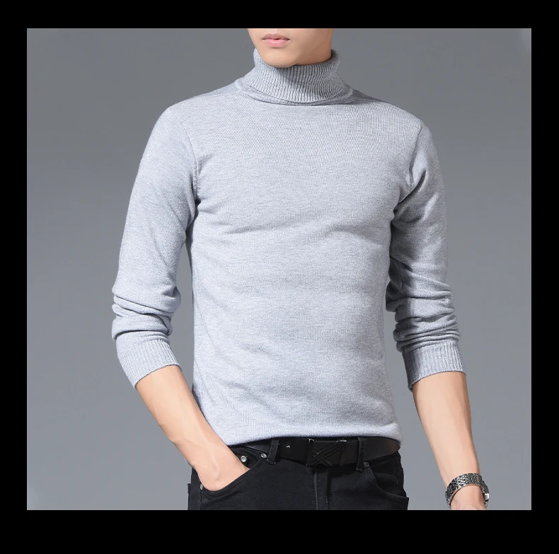 Осенне-зимний мужской свитер с высоким воротом, мужской однотонный Повседневный свитер, приталенный пуловер, мужской классический шерстяной вязаный свитер