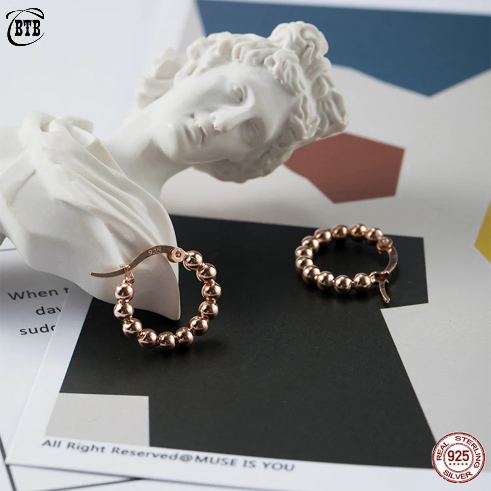 

100% 925 Sterling Silver Retro Round Rows Of Beads Luxury Engagement Hoop Earrings for Women Jewelry Boucles D'oreille