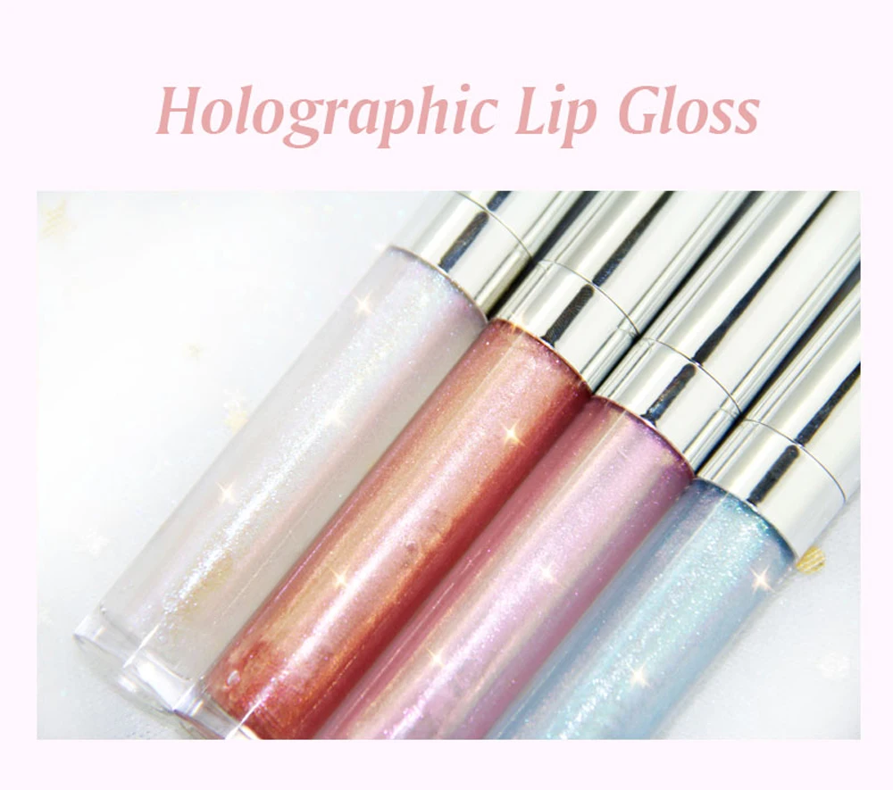 OEM Private Label 4Colors Light Pink Liquid Lipstick Vegan Clear Starry Holographic Lip Gloss Bulk Wholesale Korean Lip Makeup