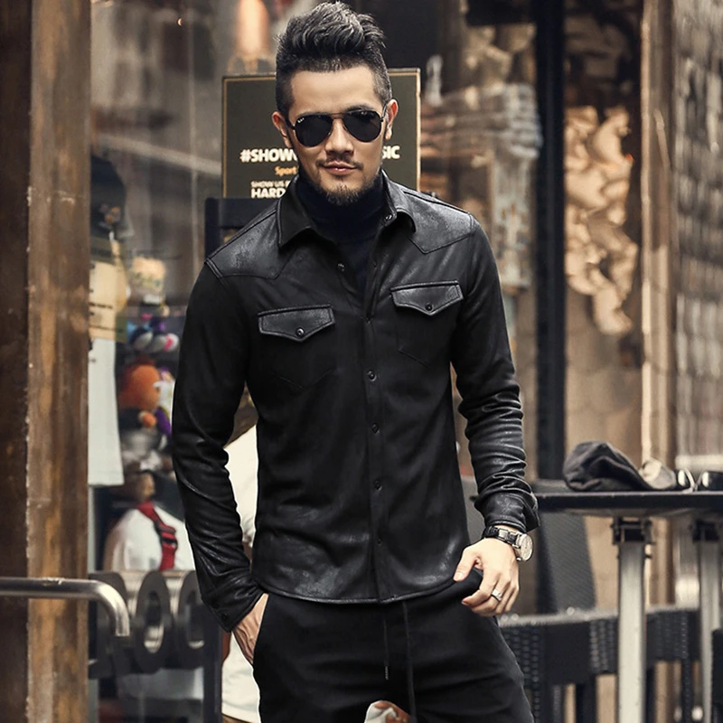 mens shirts with leather