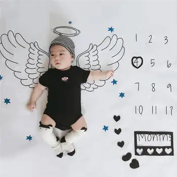 

Baby Monthly Milestone Anniversary Blanket Newborns Photo Props Growth Souvenir Blanket Photograph Angel wings Background Cloth