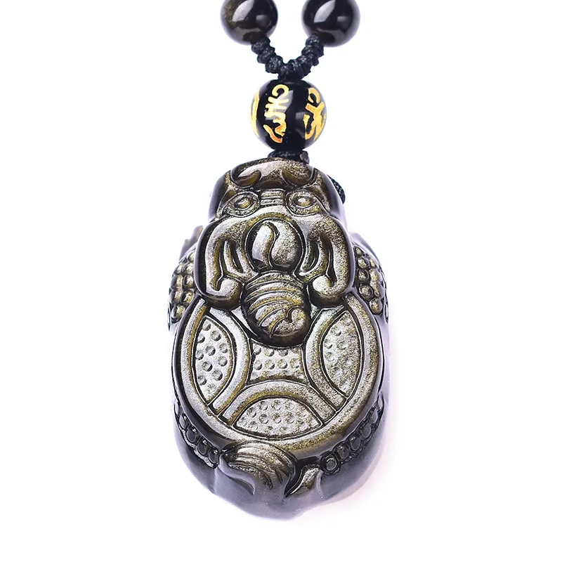

Drop Shipping Men Necklace Pendant Gold Obsidian Carved Dragon Turtle Coin Turtle Pendant Gift for Women Jade Jewelry