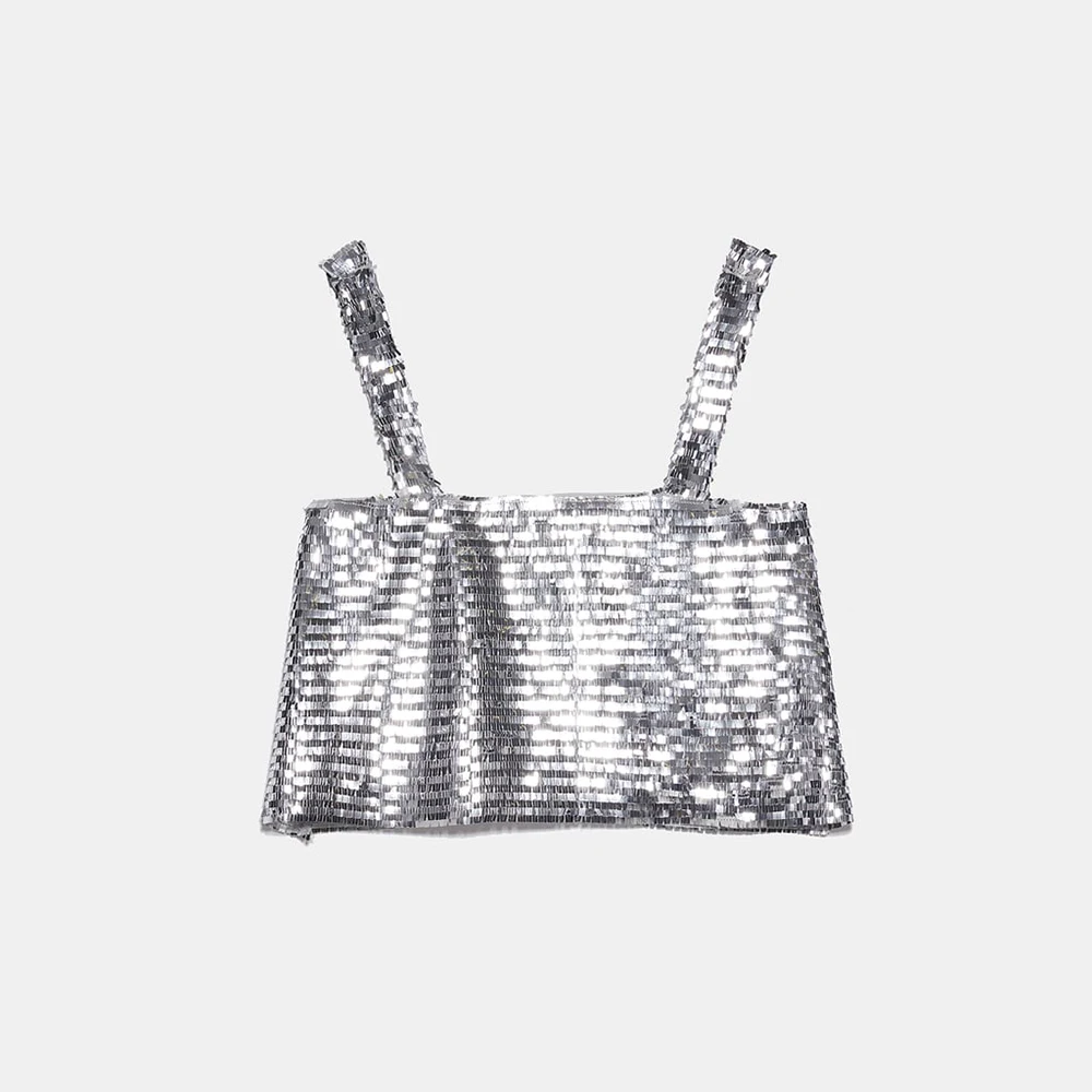 ZA Sequins сексуальный кожаный жилет для женщин модный весенний летний короткий элегантный сексуальный топ для ночного клуба Праздничный Рождественский подарок