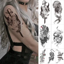 

Waterproof Temporary Tattoo Sticker Sword Prajna Flowers Tattoos Indian Eagle Dragon Tiger Body Art Arm Fake Sleeve Tatoo Women