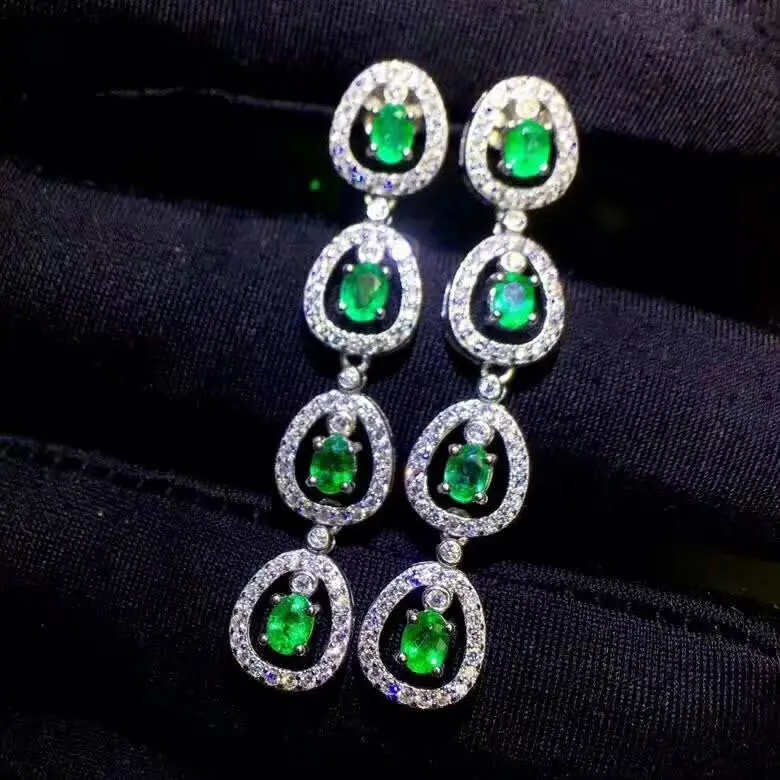 

SHILOVEM 925 sterling silver Natural Emerald stud earrings classic fine Jewelry women wedding wholesale 3*4mm lpe030487agml