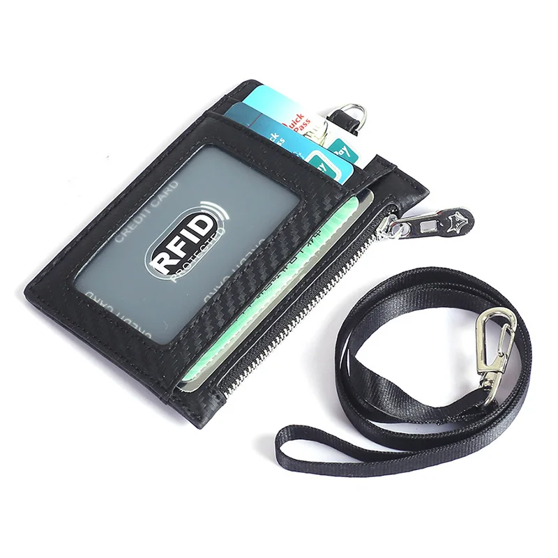 

Hanging Neck Work Card Cover for Men Women Leather Multifunctional Credit Card Holder Female Zipper ID Business Cards Pouch