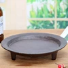Antique Brown Round Cast Iron Stroage Tray With Three Bottom Feet Farm House Accents Handmade Home Garden Metal Plant Caddy 1