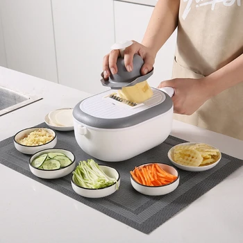 

Multi-functional Manual Potato Slicer Drainer Bowl Vegetable Fruit Cutter Gadget