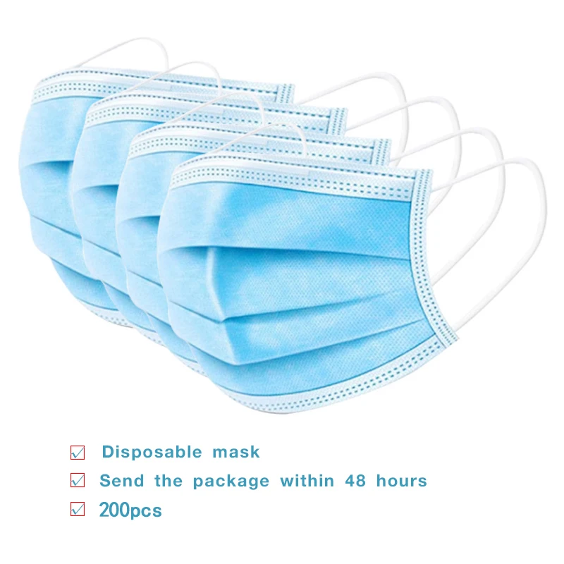 

200Pcs Disposable Masks Earloop 3-layer Anti-dust Mouth Face Non-Woven Mask Protection Adult Soft Protective Dustproof Mask