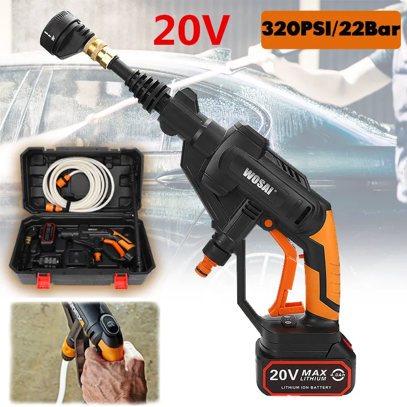  20V Portable Cordless Electric Water Guns High Pressure Car Washer Machine Nozzle Hose Pump Foam La
