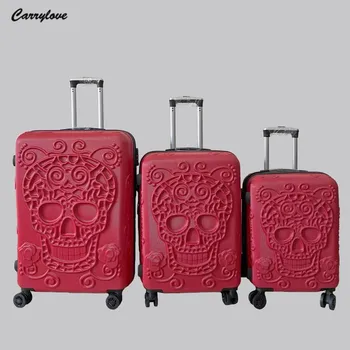 Carrylove 20"24"28" Inch Large Expandable Skull Suitcase 3 Pieces Trolley Case Rolling Luggage Bag Set