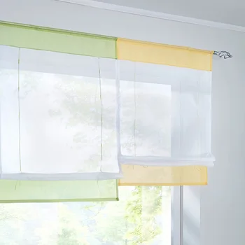 

1pcs Yarn Curtains Short Tulle Kitchen Curtain For Window Balcony Rome Pleated Design Stitching Colors Voile Sheer Drape