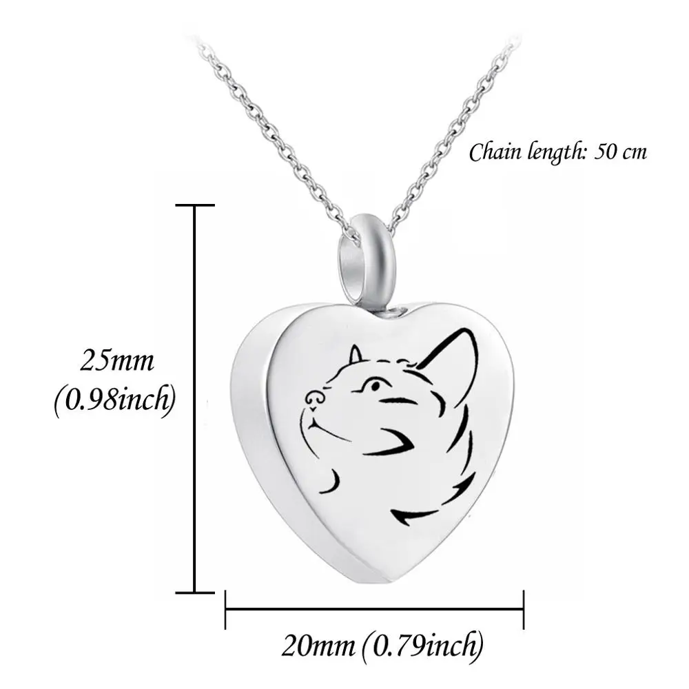 Stainless Steel Cat Memorial Heart Pendant , Pet Paw Print Urn Necklace For Ashes Cremation Jewelry Suit of Gift Velvet Bag