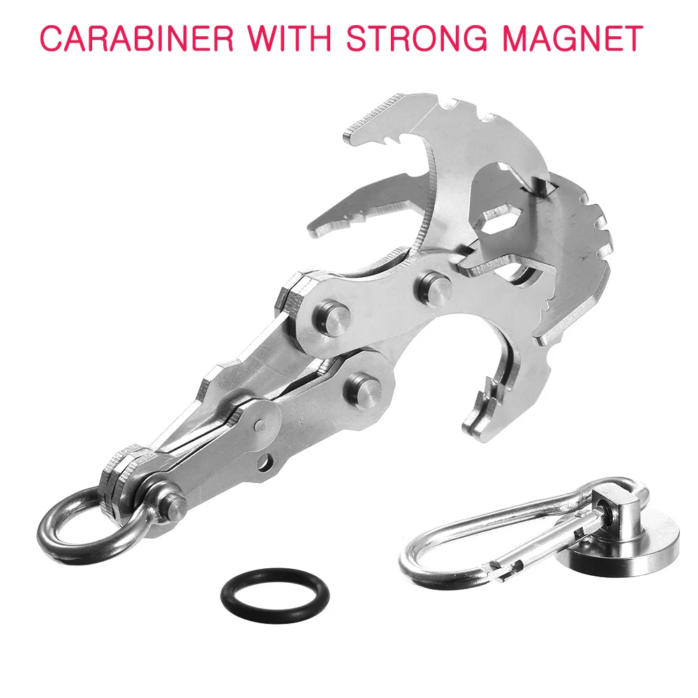 with strong magnet Нержавеющая сталь для выживания гравитационный крюк карабин магнит Открытый скалолазание когти автомобиль тяги спасательный EDC инструмент брелок - Цвет: with strong magnet