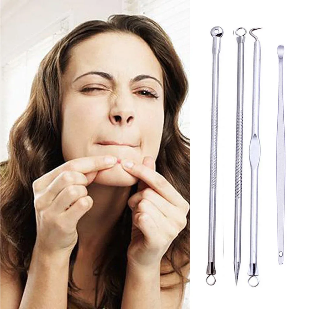 

blackhead remover 4pcs Stainless Facial Acne Spot Pimple Remover Extractor Tool Comedone Acne Pimple Blemish Extractor