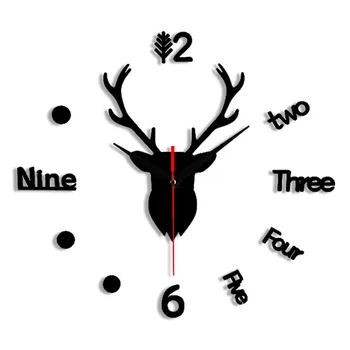 

DIY Wall Mute Clock 3D Frameless Mirror Surface Sticker Deer Circle Home Office Bedroom Creation Decoration Walls Clocks 80x80