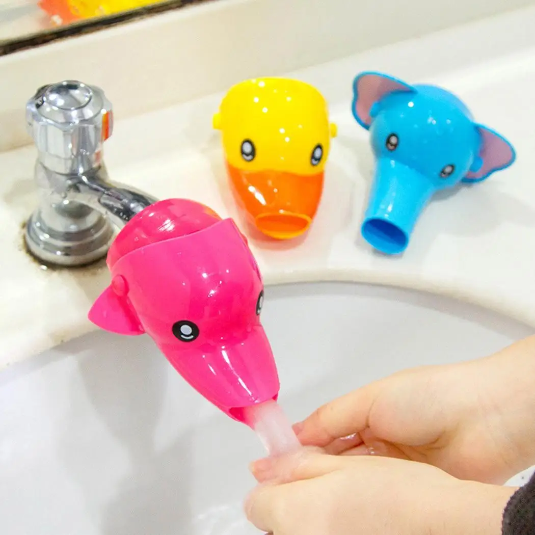 Home Bathroom Silicone Cute Cartoon Animal Safe Blue/Red/Yellow Faucet Extender